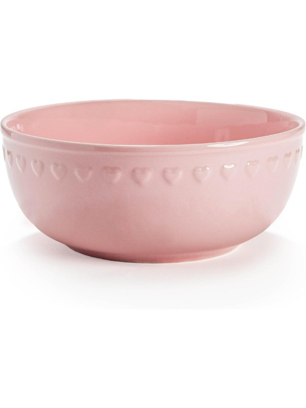 Chic Pink Ceramic Serving Bowl, Heart Detail, 10-Cup Capacity, Microwave